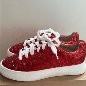 Red Sparkle Women’s Platform Sneakers - White Sole